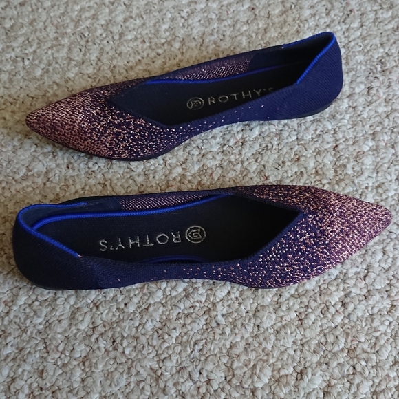 Rothy's The Point Midnight Metallic Blue and Pink Flats Size 9 - Picture 4 of 12